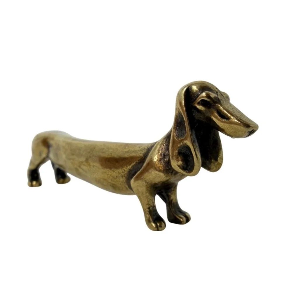 Brass Dachshund Miniature Figurine Wiener Dog Desk Decor Doxie Collectible Gift